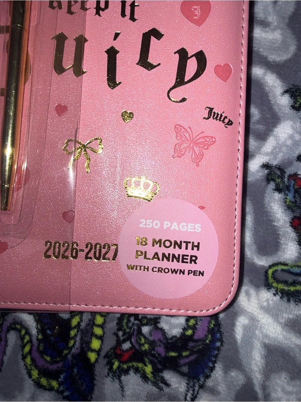 Juicy Couture Pink 2026-2027 Planner with Gold Crown Pen
